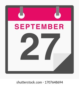 Calendario de iconos de la plana del 27 de septiembre aislado en fondo blanco. Ilustración del vector