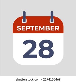 September 28.The best of Flat icon calendar isolated on gray background. illustration symbol template in trendy style. Can be used for many purposes.