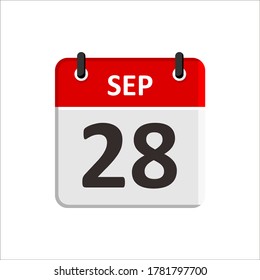 September 28 Calendar Icon. Calendar Icon with white background. Flat style. Date, day and month.