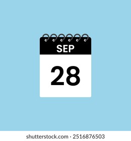 Recordatorio del calendario del 28 de septiembre. 28 de septiembre Fecha Mes Calendario icono de diseño Plantilla.