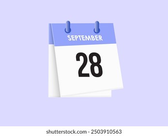 September 28 - calendar and Time planner. Daily Calendar Icon reminder. Vector Illustration.