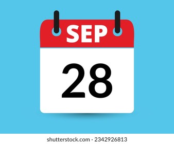 28. September. Flacher Icon-Kalender einzeln auf blauem Hintergrund. Datum und Monat, Vektorgrafik