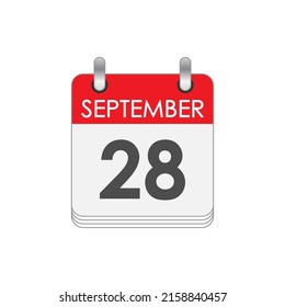 SEPTEMBER 28. A leaf of the flip calendar with the date of SEPTEMBER 28. Flat style.