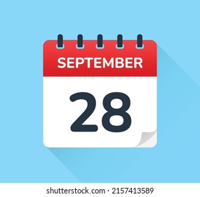 28 de septiembre, veintiocho del mes. Diseño plano vectorial del icono diario del calendario. Fecha y día del año.