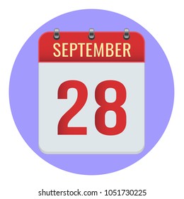 September 28. Vector flat daily calendar icon. Date and time, day, month 2018. Holiday. Season.