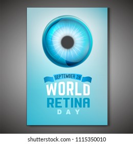 September 28 - world retina day. Vertical poster template. Editable vector illustration in blue colors. Medical and healthcare concept.