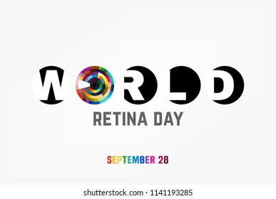 September 28 - world retina day. Logotype or event symbol idea. Editable vector illustration in bright colors isolated on a white background. Medical and healthcare concept in modern style.