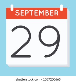 September 29. Calendar icon. Vector illustration in flat design isolated in blue background. Date and time, day, month.