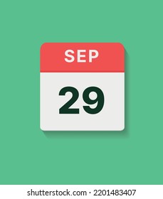 Icono del calendario del 29 de septiembre, ilustración plana vectorial. colores rojo, gris y verde.