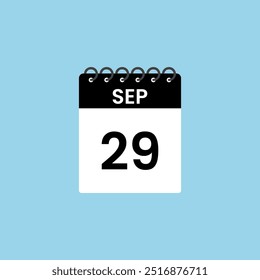 Recordatorio del calendario del 29 de septiembre. 29 de septiembre Fecha Mes Calendario icono de diseño Plantilla.