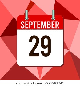 September 29, calendar vector illustration, isoleted on colorful monochromatic triangles background