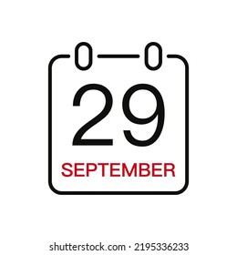 Fecha 29 de septiembre en el calendario, icono de trazo de línea vectorial para la interfaz de usuario. Calendario con fecha, ilustración vectorial.