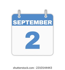 September 2nd calendar leaf. September 2 calendar icon calendar page vector illustration