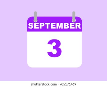 September 3, 2017. September day calendar icon on the purple background.
Vector flat illustration. September/ calendar/ vector/ image