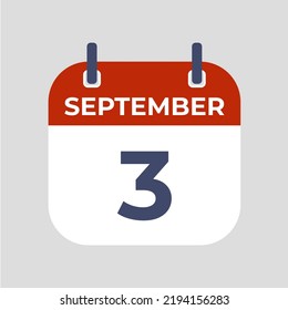 September 3.The best of Flat icon calendar isolated on gray background. illustration symbol template in trendy style. Can be used for many purposes.