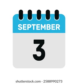 september 3 calendar icon Vector page month design illustration