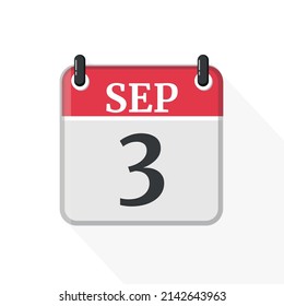 September 3 Calendar Icon. Calendar Icon with white background. Flat style. Date, day and month.