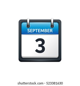 September 3. Calendar icon.Vector illustration,flat style.Month and date.Sunday,Monday,Tuesday,Wednesday,Thursday,Friday,Saturday.Week,weekend,red letter day. 2017,2018 year.Holidays.