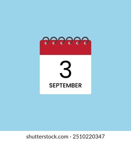 Recordatorio del calendario del 3 de septiembre. 3 de septiembre Fecha Mes Calendario icono de diseño Plantilla.