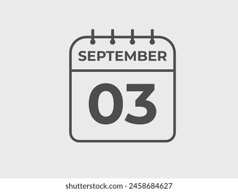 September  3 calendar reminder. 3 September  daily calendar icon template. Calendar 3 September  icon Design template. Vector illustration
