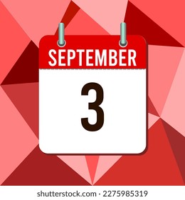 September 3, calendar vector illustration, isoleted on colorful monochromatic triangles background