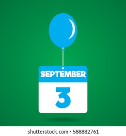 September 3 date of month calender icon with balloon in the air