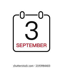 3. September Datum auf dem Kalender, Vektorlinie Strich Symbol für die Benutzeroberfläche. Kalender mit Datum, Vektorgrafik.