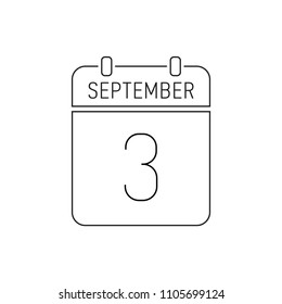 September 3. Special date of the calendar. Thin line icon. Deadline. Holiday. School time. Autumn