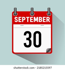 September 30, calendar icon vector illustration, isoleted on light blue background.