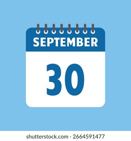 Septiembre 30 Calendario Icono Vector Página Mes Diseño