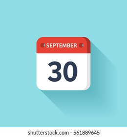 September 30. Isometric Calendar Icon With Shadow.Vector Illustration,Flat Style.Month and Date.Sunday,Monday,Tuesday,Wednesday,Thursday,Friday,Saturday.Week,Weekend,Red Letter Day. Holidays 2017.