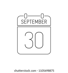 September 30. Special date of the calendar. Thin line icon. Deadline. Holiday. School time. Autumn