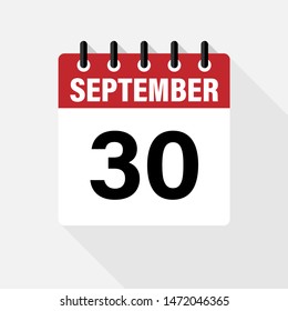 SEPTEMBER 30. Vector flat daily calendar icon. Date and time, day, month. Holiday