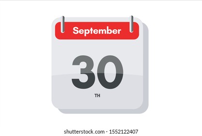 September 30th calendar icon. Day 30 of month. Vector icon illustration.