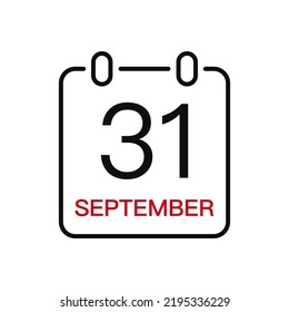 September 31 date on the calendar, vector line stroke icon for user interface. Calendar with date, vector illustration.