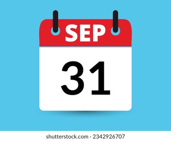 September 31. Flat icon calendar isolated on blue background. Date and month vector illustration