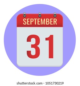 September 31. Vector flat daily calendar icon. Date and time, day, month 2018. Holiday. Season.