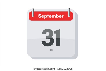 September 31th calendar icon. Day 31 of month. Vector icon illustration.