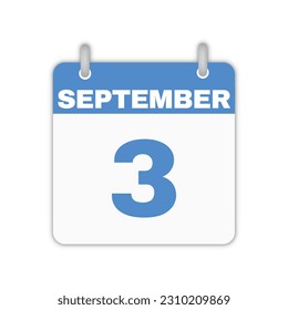 September 3rd calendar leaf. September 3 calendar icon calendar page vector illustration