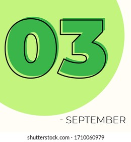 September 3rd Modern calendar isolated on white background. Vector illustration. Green colors 