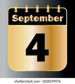 September 4 - Calendar Icon - Gold Vector Illustration