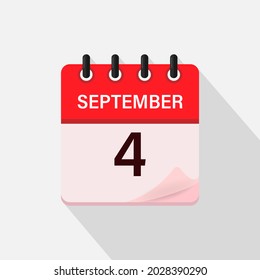 September 4, Calendar icon with shadow. Day, month. Flat vector illustration.