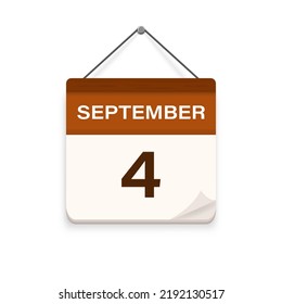 September 4, Calendar icon with shadow. Day, month. Meeting appointment time. Event schedule date. Flat vector illustration. 