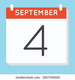 September 4. Calendar icon. Vector illustration in flat design isolated in blue background. Date and time, day, month.