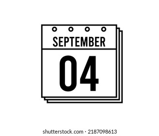 September 4 calendar. September month calendar black and white icon. Simple 3D vector.