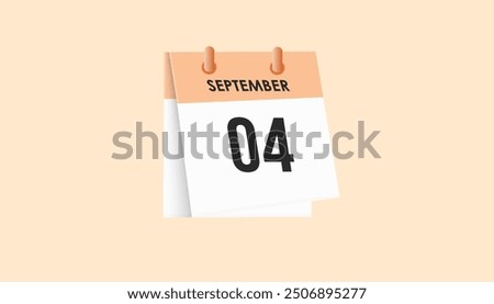 September 4 - calendar and Time planner. Daily Calendar Icon reminder. Vector Illustration.