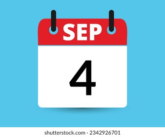 September 4. Flat icon calendar isolated on blue background. Date and month vector illustration