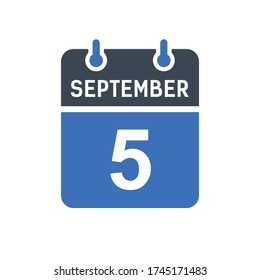 September 5 Calendar Date Icon, Event Date Icon, Calendar Date, Icon Design Vector Graphic