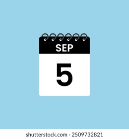 Recordatorio del calendario del 5 de septiembre. 5 de septiembre Fecha Mes Calendario icono de diseño Plantilla.