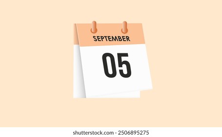 September 5 - calendar and Time planner. Daily Calendar Icon reminder. Vector Illustration.